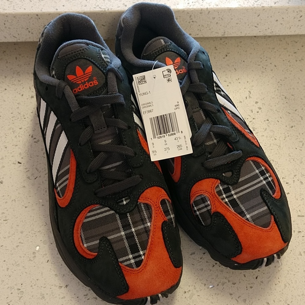 Adidas Yung 1 Orange Plaid Grey sz 9.5